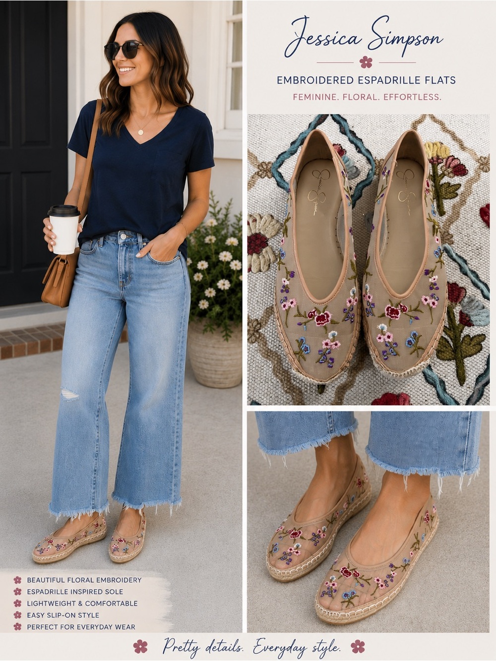 Jessica Simpson Beige Canvas Floral Embroidered Espadrilles
